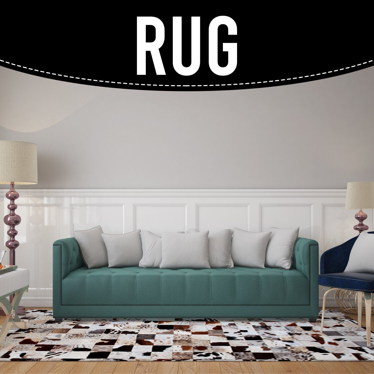 Luxurious Handmade Leather Cowhide Patchwork Rug - Unique Home Décor Accent with Zig Zag Stitching - Natural Cow Skin Area Rug