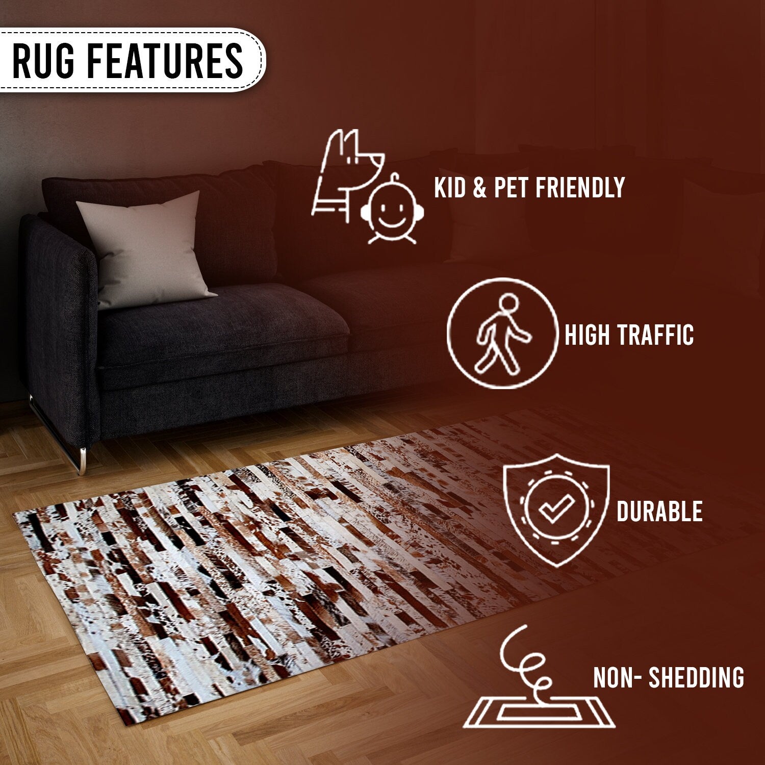 Unique Handmade Cowhide Leather Patchwork Rug for Home Décor - Custom Sizes Available