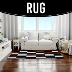 Handmade Genuine Cowhide Patchwork Rug with Zig Zag Stitching - Unique & Luxurious Area Rug for Home Décor - Custom Sizes Available