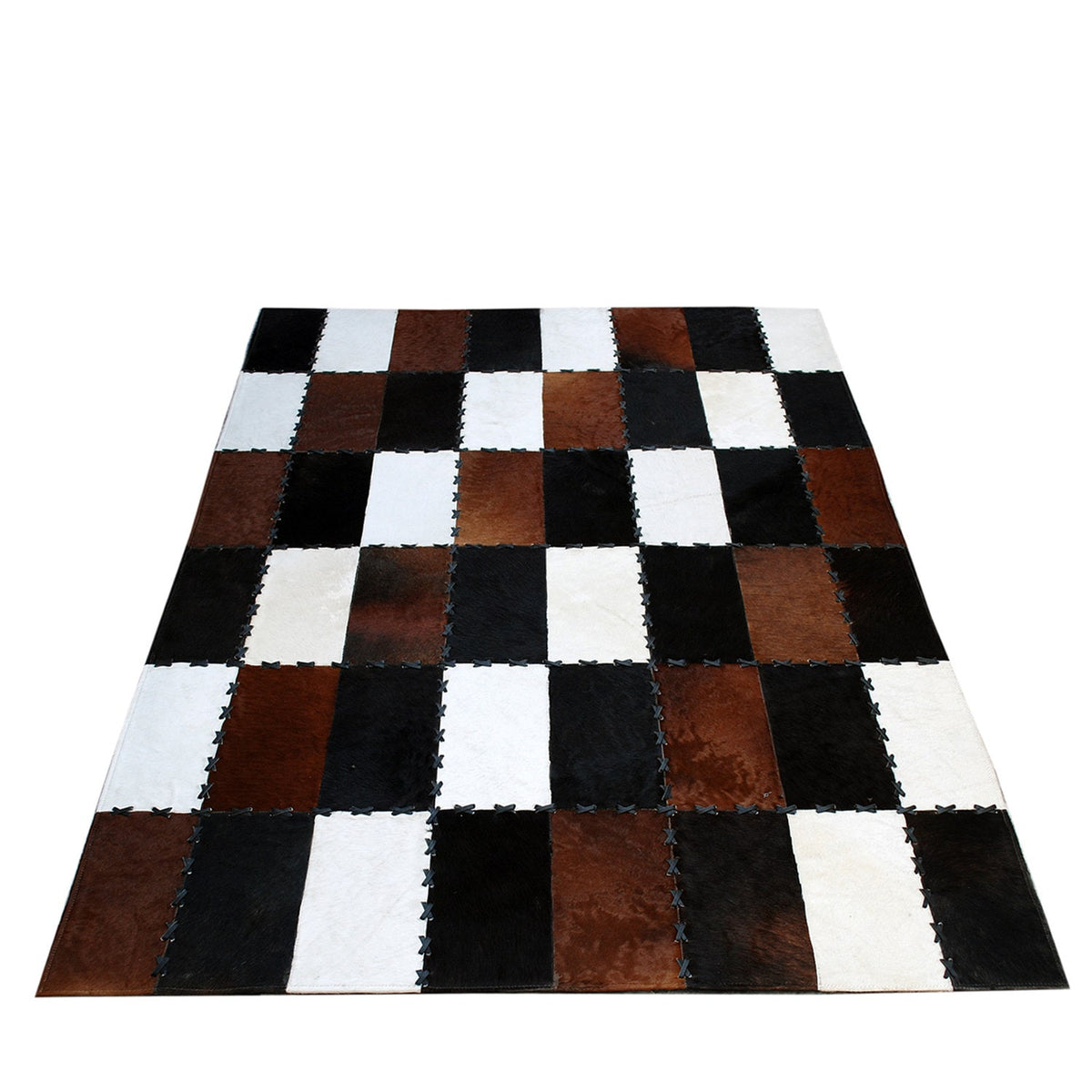 Handmade Genuine Cowhide Patchwork Rug with Zig Zag Stitching - Unique & Luxurious Area Rug for Home Décor - Custom Sizes Available