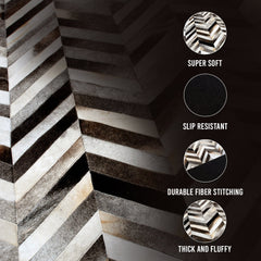 Luxurious Handmade Cowhide Patchwork Area Rug with Zig Zag Stitching - Unique & Practical Home Decor Accent