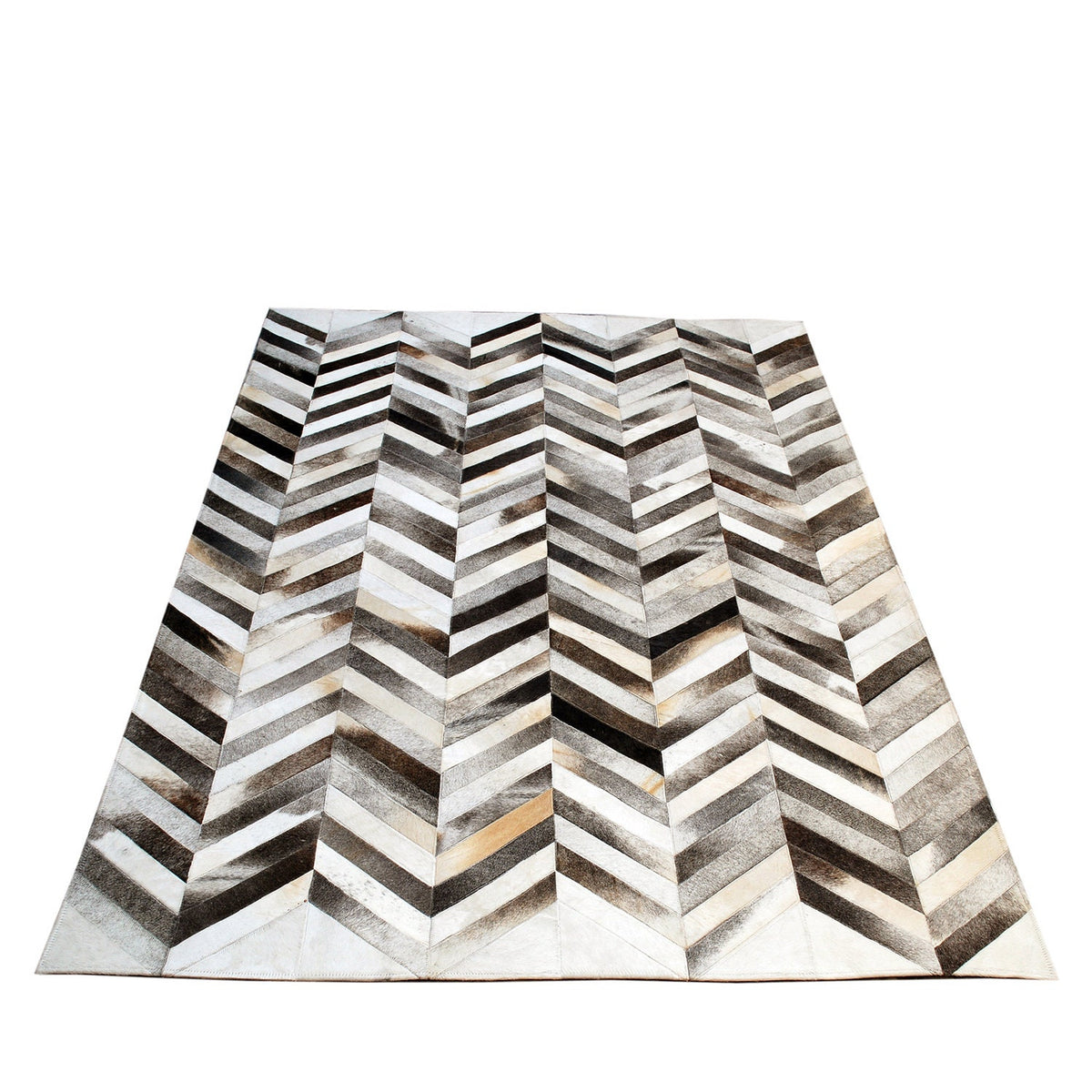 Luxurious Handmade Cowhide Patchwork Area Rug with Zig Zag Stitching - Unique & Practical Home Decor Accent