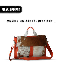 Stylish Cowhide Leather Laptop Bag with Unique Orange Straps and Premium Craftsmanship for Business and Travel