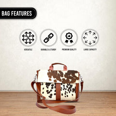 Stylish Cowhide Laptop Bag with Natural Hair & Leather Straps - Environmentally Friendly Briefcase for Business - Travel