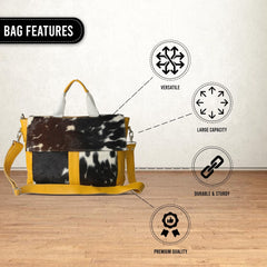 Stylish Cowhide Leather Laptop Bag with Fur Accent and Detachable Shoulder Strap, Red, Black & White Animal Print Business Briefcase