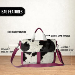 Stylish Cowhide Leather Laptop Bag with Animal Print & Natural Fur - Handcrafted Unisex Messenger Bag for Business - Travel
