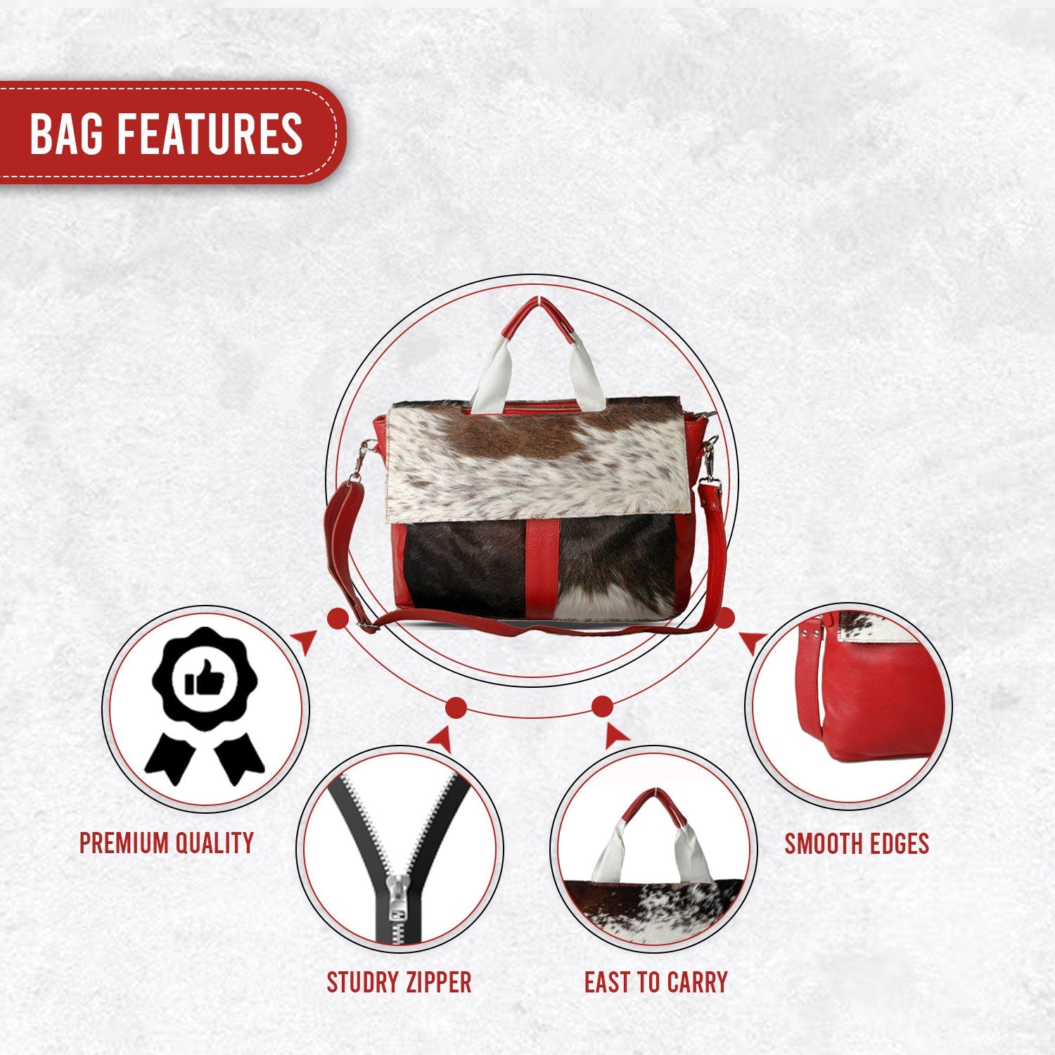 Stylish Cowhide Leather Laptop Bag Messenger Briefcase Animal Print Cowskin Hair on Bag - Sustainable Fashion with Unique Style