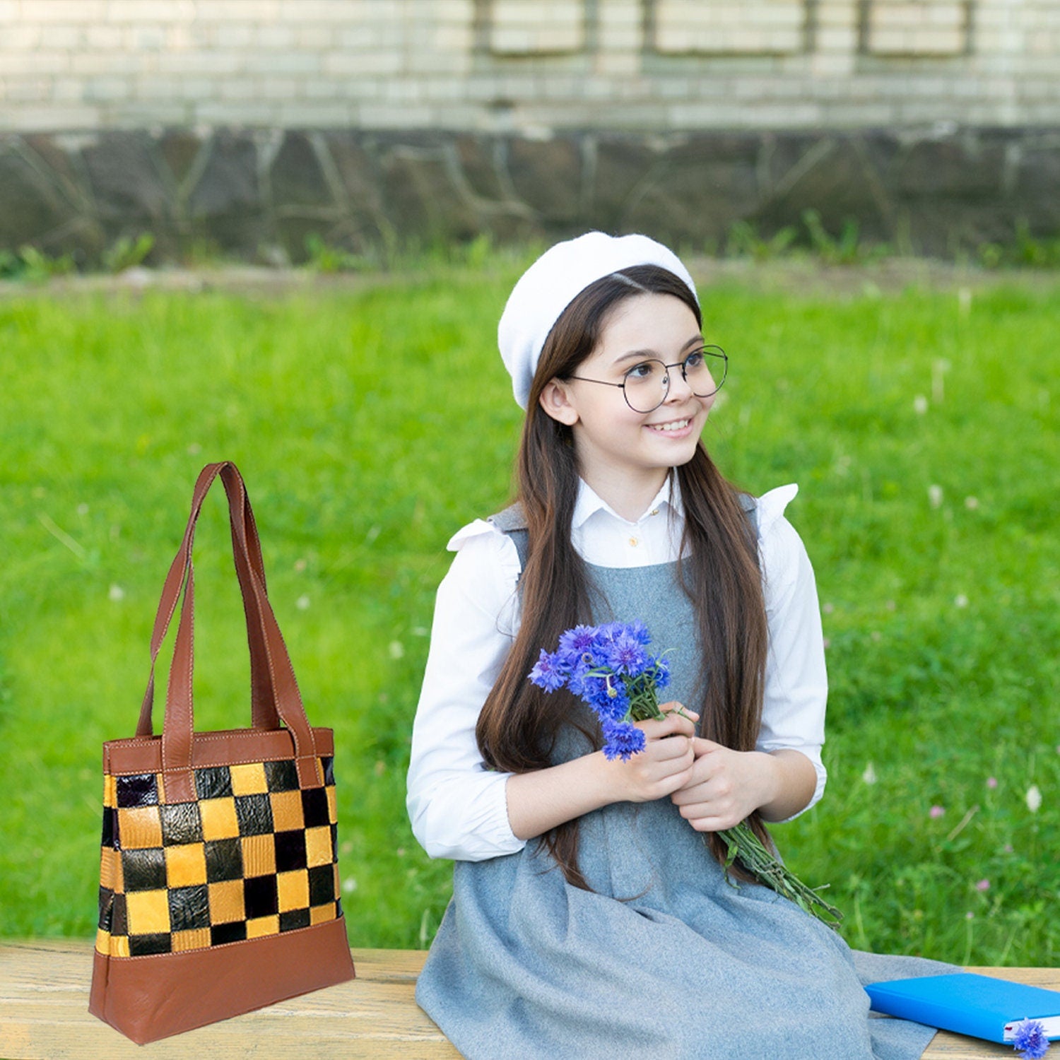 Stunning Crocodile Print Leather Shoulder Bag with Vibrant Colourful Design & Distressed Finish - Unique Handcrafted Piece - Button Closure