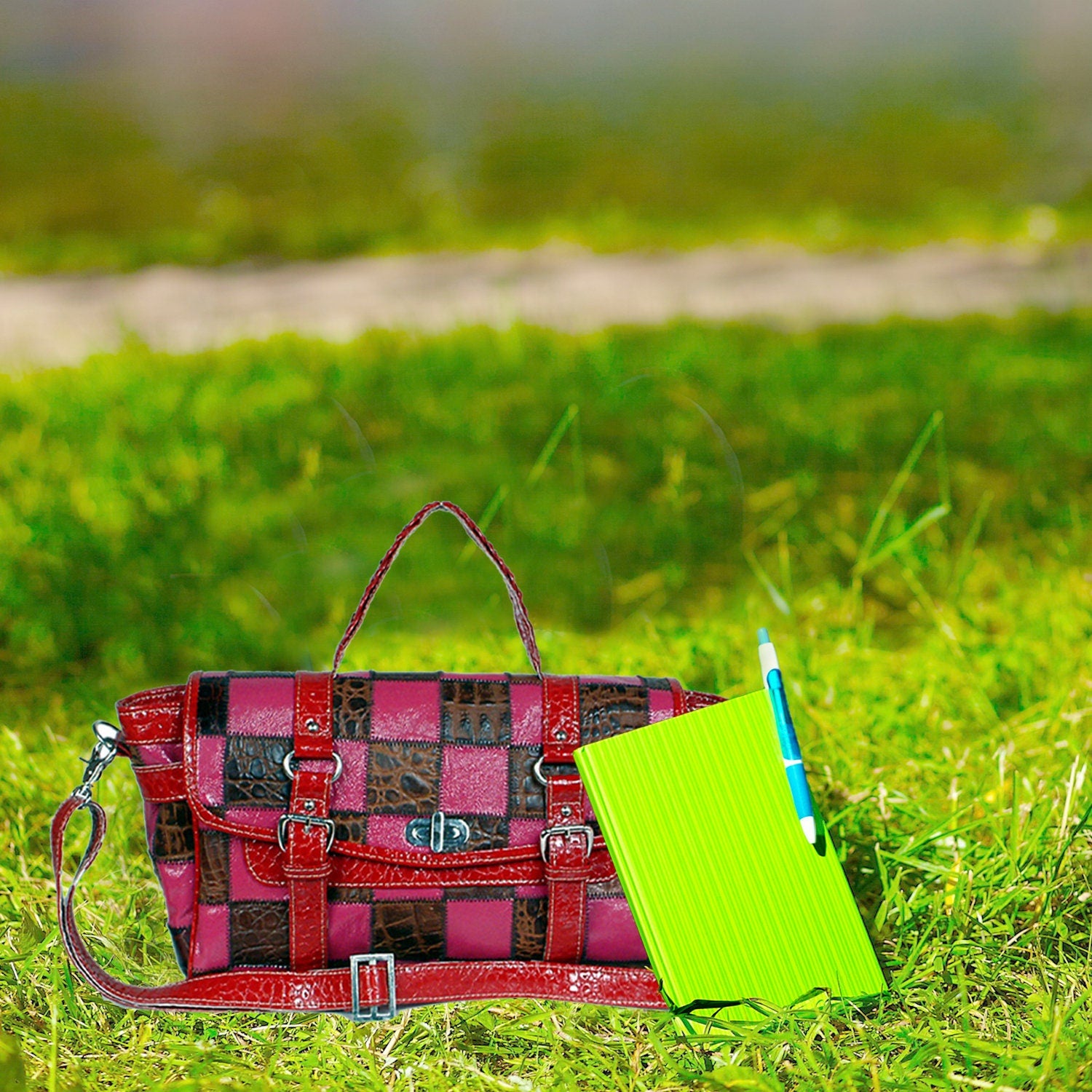 Gorgeous Handcrafted Multi-Colour Leather Shoulder Bag with Crocodile Print and Distressed Detailing