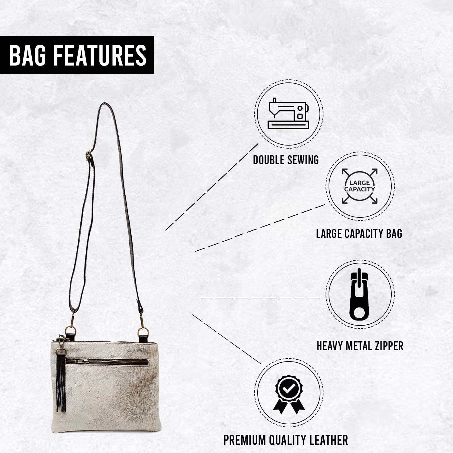 Luxurious Handcrafted Vegan Leather Cross Body Bag with Gold Hardware - Unique Natural Cowhide Pattern - Adjustable Strap - Perfect Gift for - Celestial Leather Limited