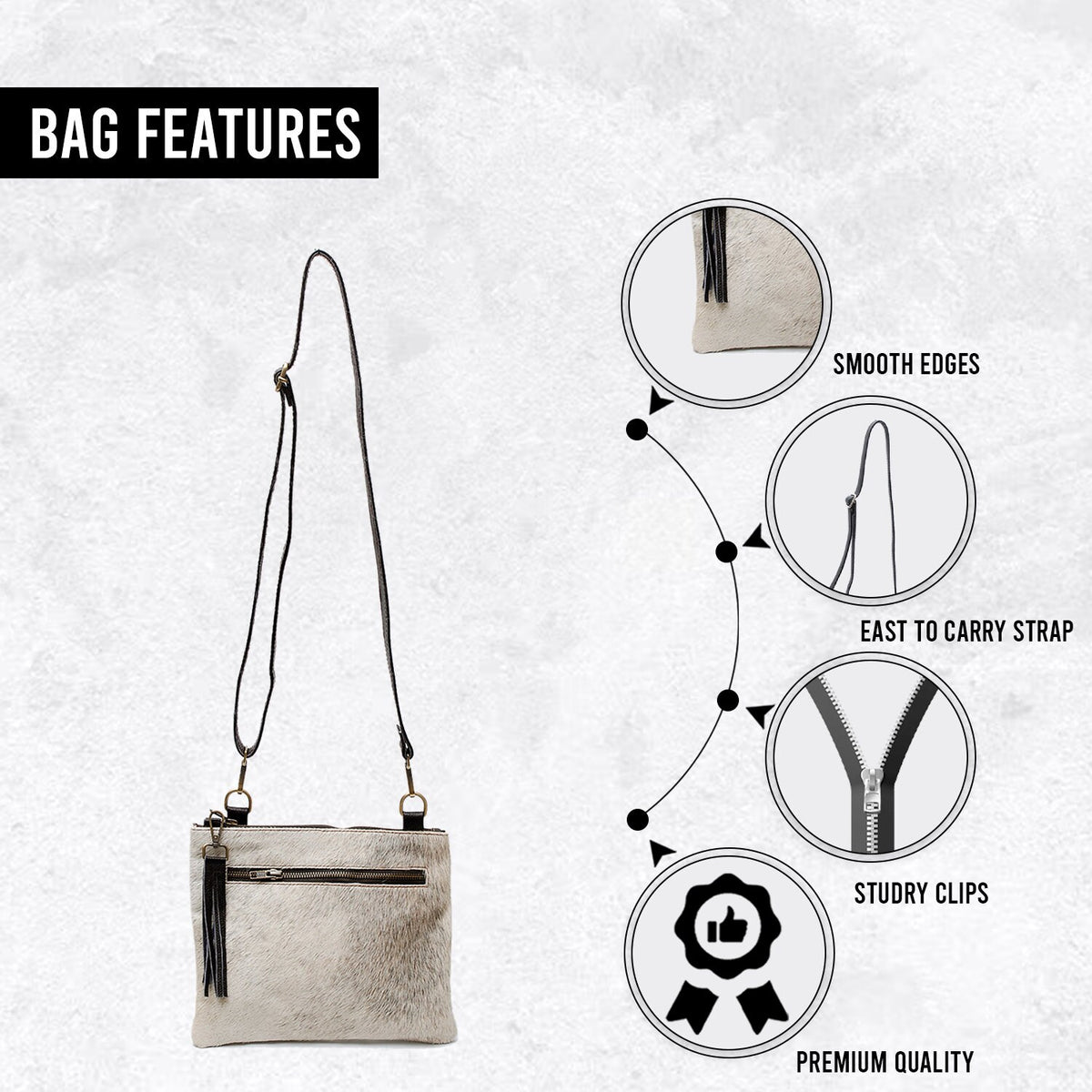 Luxurious Handcrafted Vegan Leather Cross Body Bag with Gold Hardware - Unique Natural Cowhide Pattern - Adjustable Strap - Perfect Gift for - Celestial Leather Limited