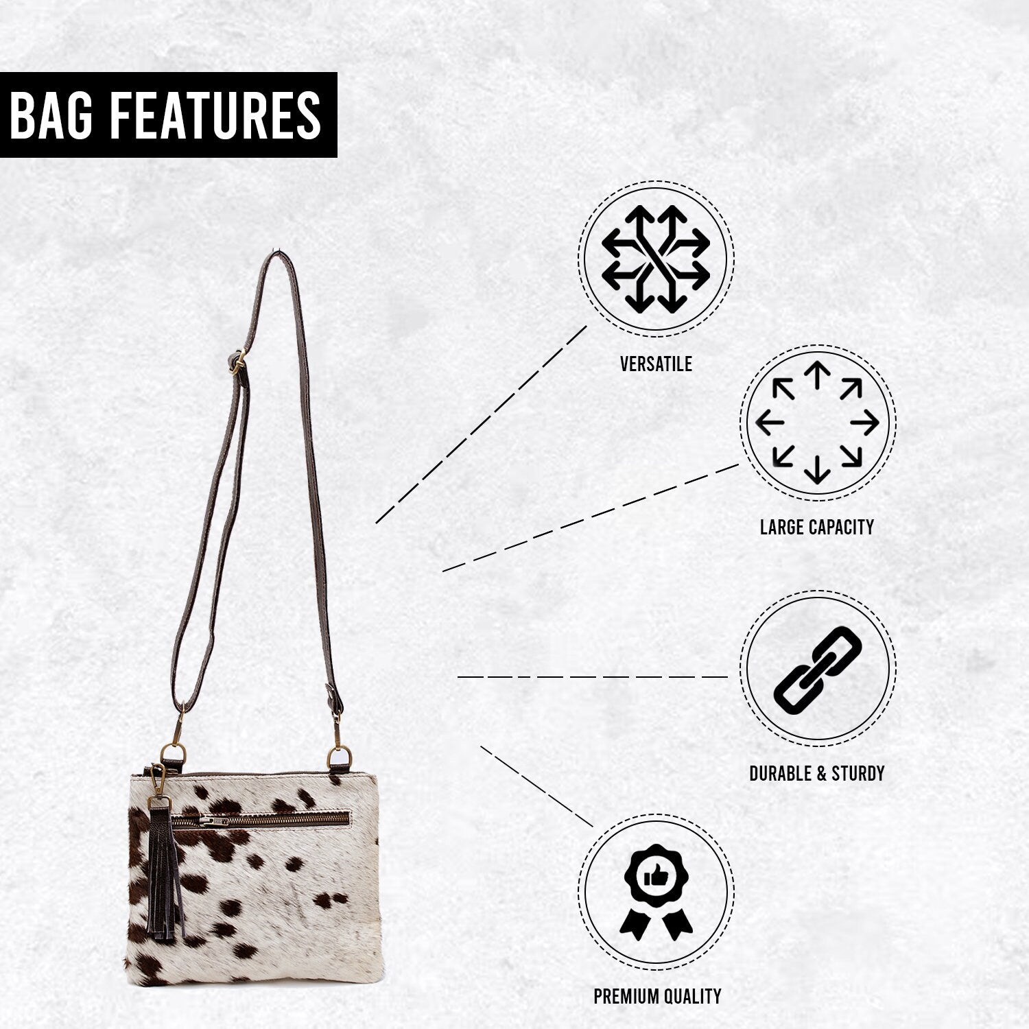 Elegant Vegan Leather Cross Body Bag with Gold Hardware - Unique Handcrafted Cowhide Handbag for Women - Adjustable Strap Evening Bag - Celestial Leather Limited