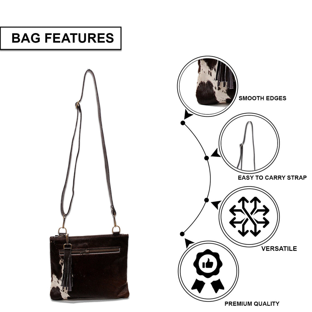 Elegant Vegan Leather Handbag with Gold Hardware-Unique Cowhide Markings for Women-Gorgeous Evening Bag with Adjustable Strap - Celestial Leather Limited