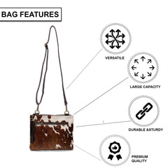 Exquisite Vegan Leather Handbag with Gold Hardware and Adjustable Strap - Unique Cowhide Design, Handcrafted Evening Bag for Her - Celestial Leather Limited