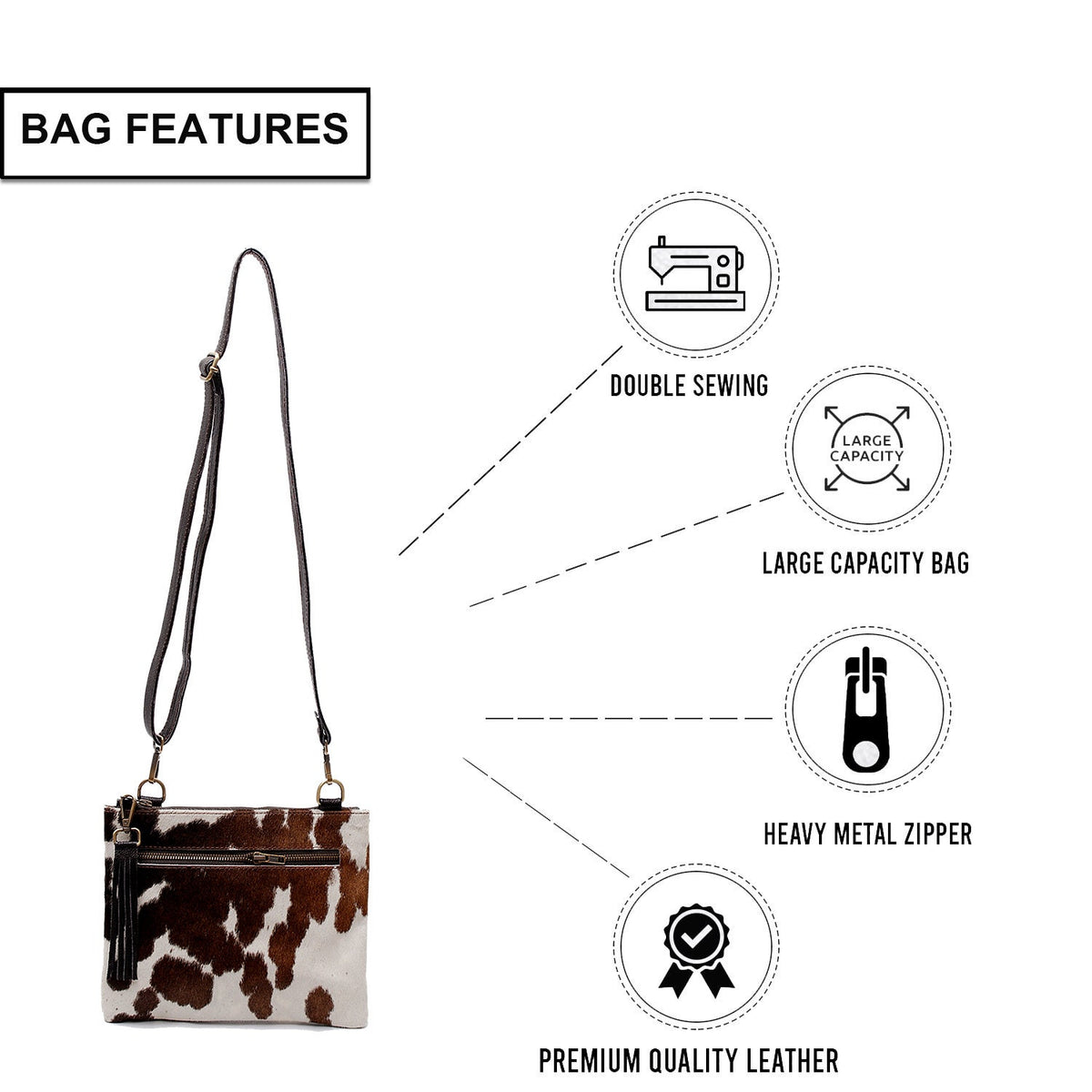 Luxurious Vegan Leather Handbag with Gold Hardware - Unique Cowhide Design - Adjustable Strap - Handmade Evening Bag - Multi-Colour - 10 - Celestial Leather Limited