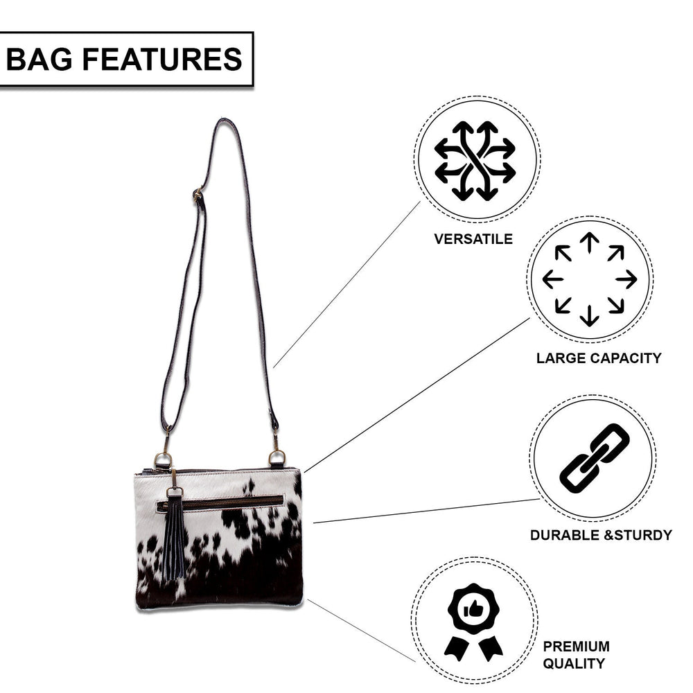 Unique Vegan Leather Handbag with Adjustable Strap and Gold Hardware - Stylish Evening Bag with Natural Cowhide Markings - Celestial Leather Limited