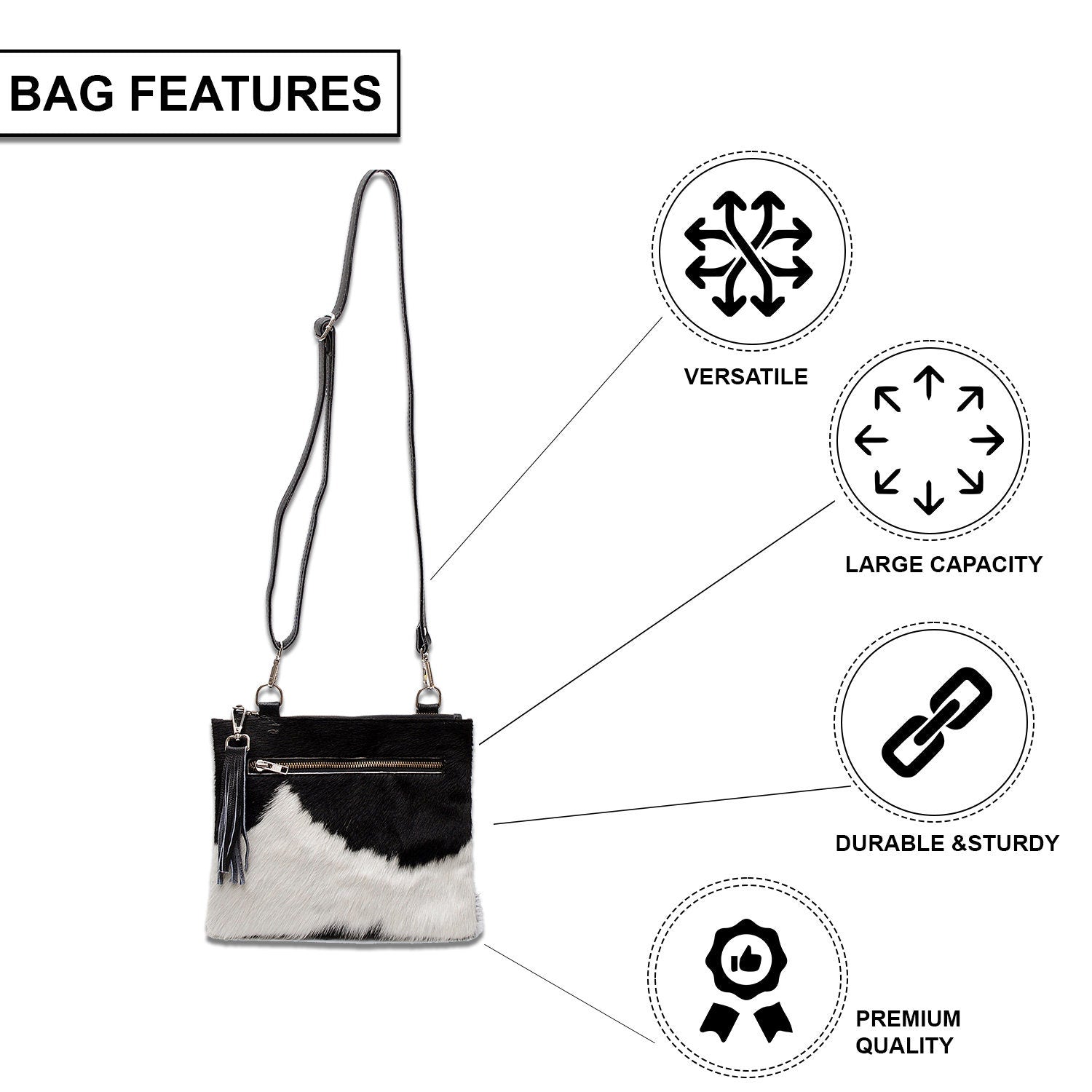 Luxurious Multi-Colour Vegan Leather Handbag with Adjustable Strap-Gold Hardware | Elegant Structured Bag with Unique Cowhide Markings - Celestial Leather Limited