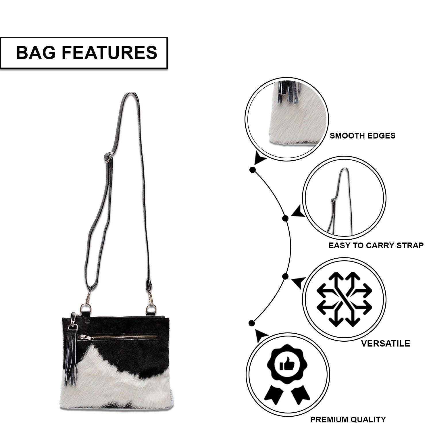 Luxurious Multi-Colour Vegan Leather Handbag with Adjustable Strap-Gold Hardware | Elegant Structured Bag with Unique Cowhide Markings - Celestial Leather Limited