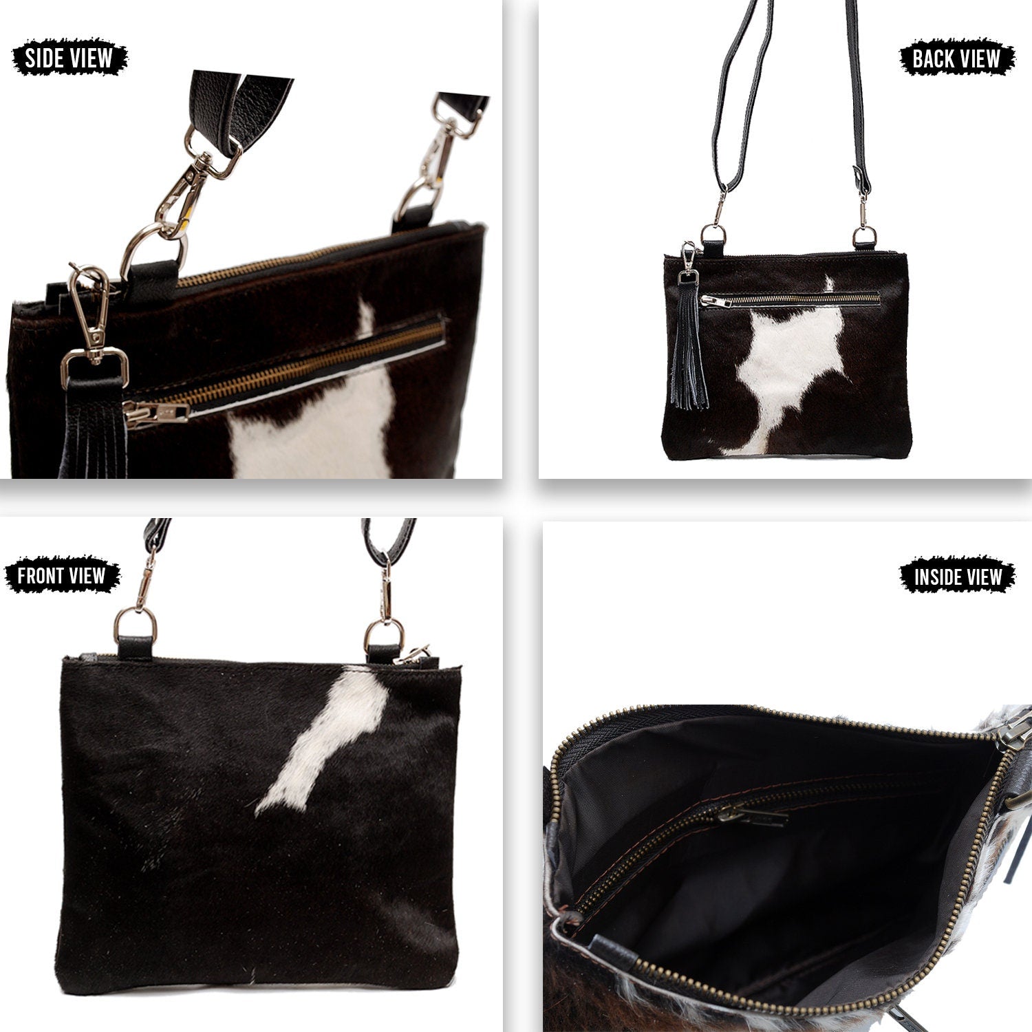 Luxurious Vegan Leather Handbag with Gold Hardware - Unique Cowhide Design, Adjustable Strap, Evening Bag - Handcrafted for Her - Celestial Leather Limited