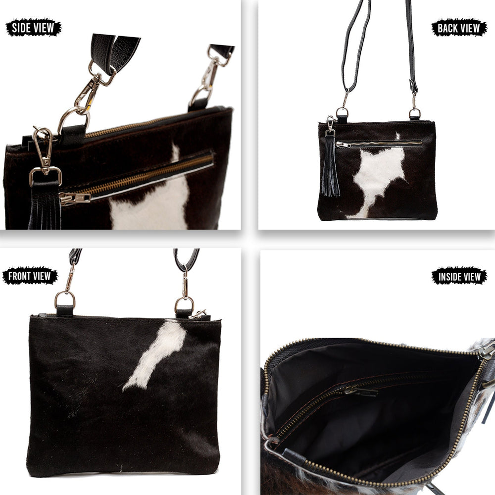 Luxurious Vegan Leather Handbag with Gold Hardware - Unique Cowhide Design, Adjustable Strap, Evening Bag - Handcrafted for Her - Celestial Leather Limited