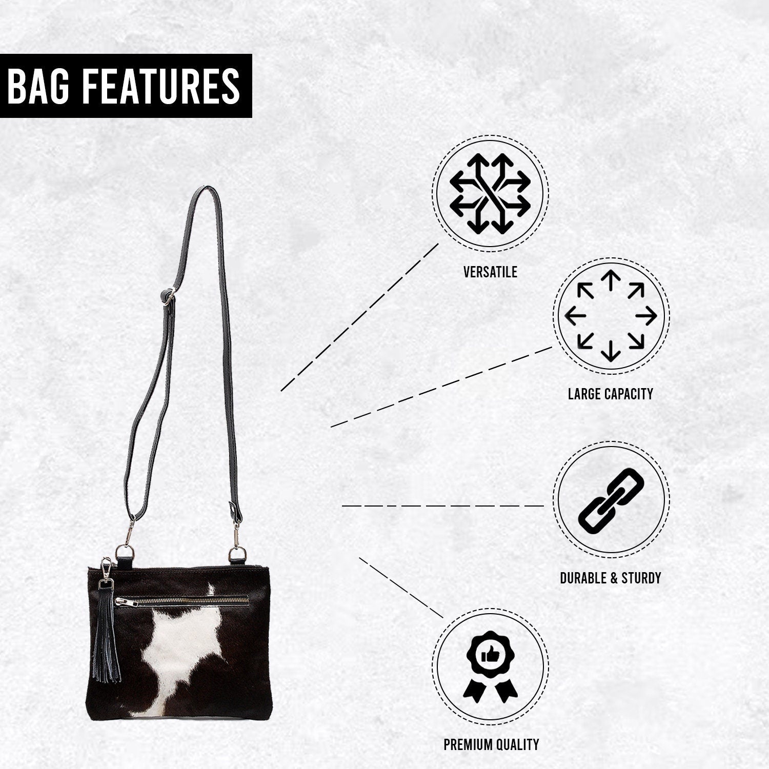 Luxurious Vegan Leather Handbag with Gold Hardware - Unique Cowhide Design, Adjustable Strap, Evening Bag - Handcrafted for Her - Celestial Leather Limited