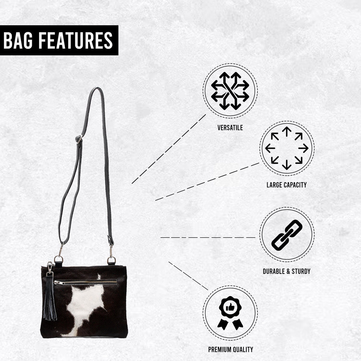 Luxurious Vegan Leather Handbag with Gold Hardware - Unique Cowhide Design, Adjustable Strap, Evening Bag - Handcrafted for Her - Celestial Leather Limited