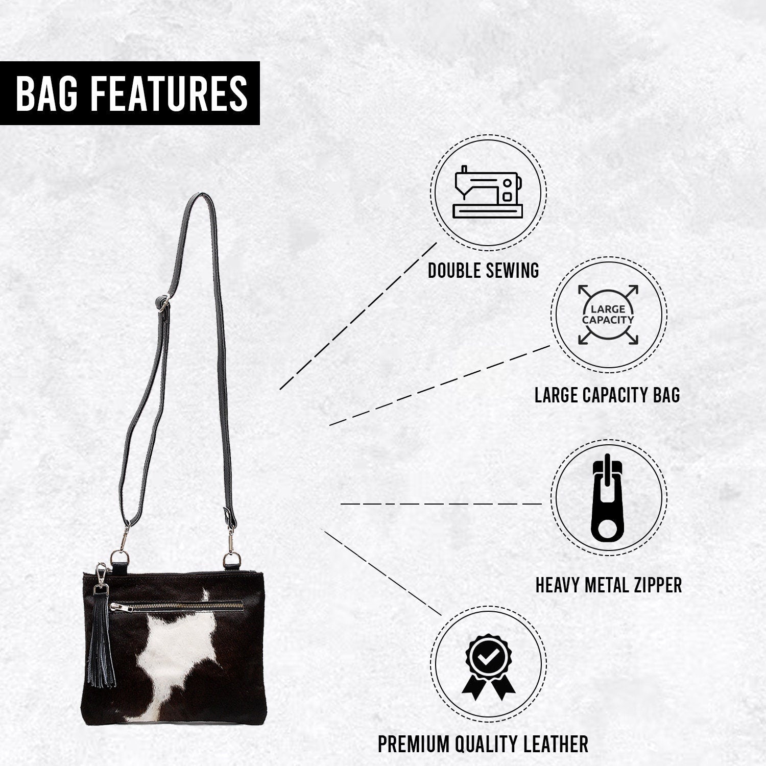 Luxurious Vegan Leather Handbag with Gold Hardware - Unique Cowhide Design, Adjustable Strap, Evening Bag - Handcrafted for Her - Celestial Leather Limited