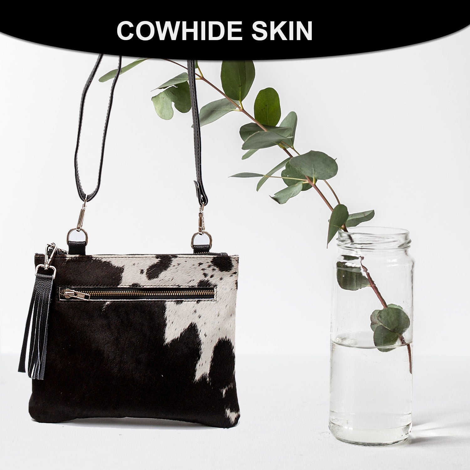 Luxury Vegan Leather Handbag with Gold Hardware | Structured Cross Body Bag with Adjustable Strap | Unique Cowhide Design | Handcrafted - Celestial Leather Limited