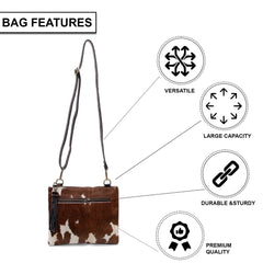 Luxurious Vegan Leather Handbag with Unique Cowhide Markings, Adjustable Strap, Gold Hardware, Evening Bag - Handcrafted & Distinctive - Celestial Leather Limited