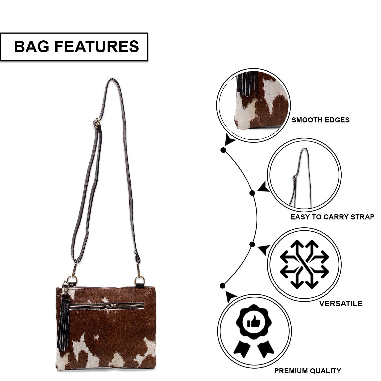 Luxurious Vegan Leather Handbag with Unique Cowhide Markings, Adjustable Strap, Gold Hardware, Evening Bag - Handcrafted & Distinctive - Celestial Leather Limited