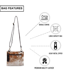 Unique Handcrafted Vegan Leather Cross Body Bag with Gold Hardware and Adjustable Strap - Elegant Evening Bag with Natural Cowhide Markings - Celestial Leather Limited