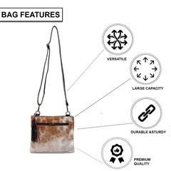 Unique Handcrafted Vegan Leather Cross Body Bag with Gold Hardware and Adjustable Strap - Elegant Evening Bag with Natural Cowhide Markings - Celestial Leather Limited