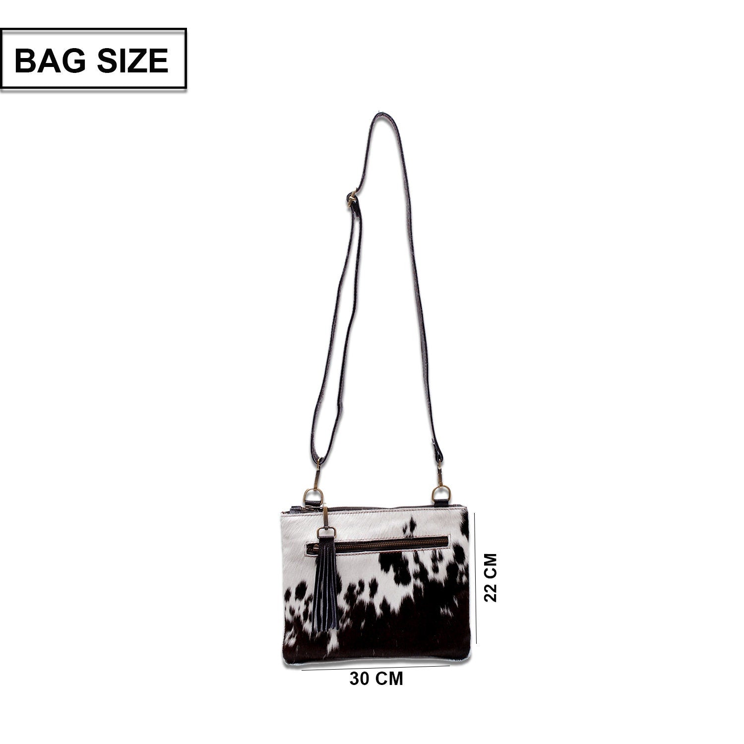 Unique Vegan Leather Handbag with Adjustable Strap and Gold Hardware - Stylish Evening Bag with Natural Cowhide Markings - Celestial Leather Limited