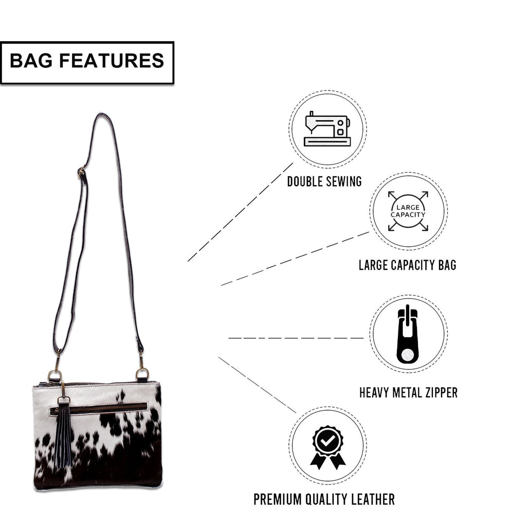 Unique Vegan Leather Handbag with Adjustable Strap and Gold Hardware - Stylish Evening Bag with Natural Cowhide Markings - Celestial Leather Limited