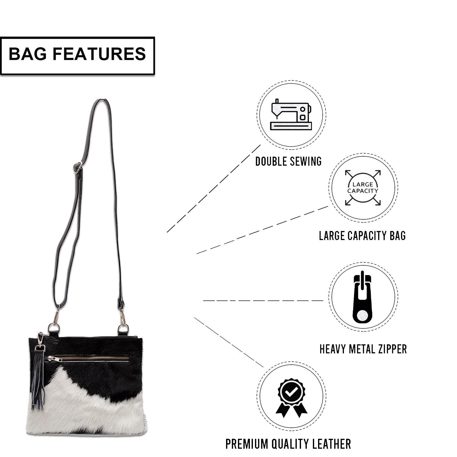 Luxurious Multi-Colour Vegan Leather Handbag with Adjustable Strap-Gold Hardware | Elegant Structured Bag with Unique Cowhide Markings - Celestial Leather Limited