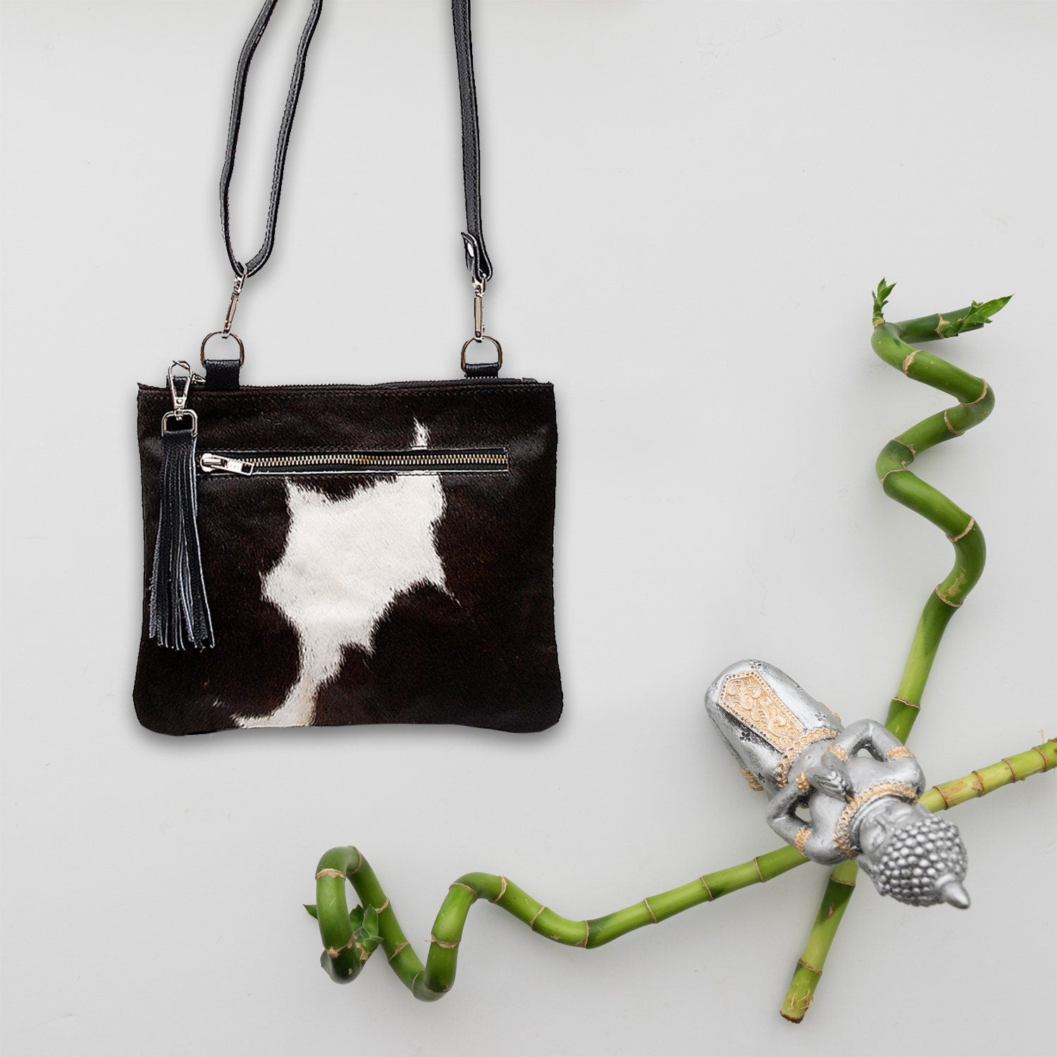 Luxurious Vegan Leather Handbag with Gold Hardware - Unique Cowhide Design, Adjustable Strap, Evening Bag - Handcrafted for Her - Celestial Leather Limited