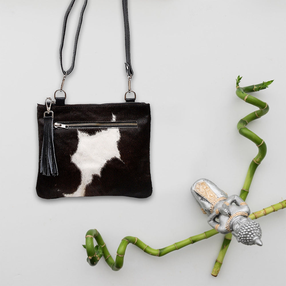 Luxurious Vegan Leather Handbag with Gold Hardware - Unique Cowhide Design, Adjustable Strap, Evening Bag - Handcrafted for Her - Celestial Leather Limited