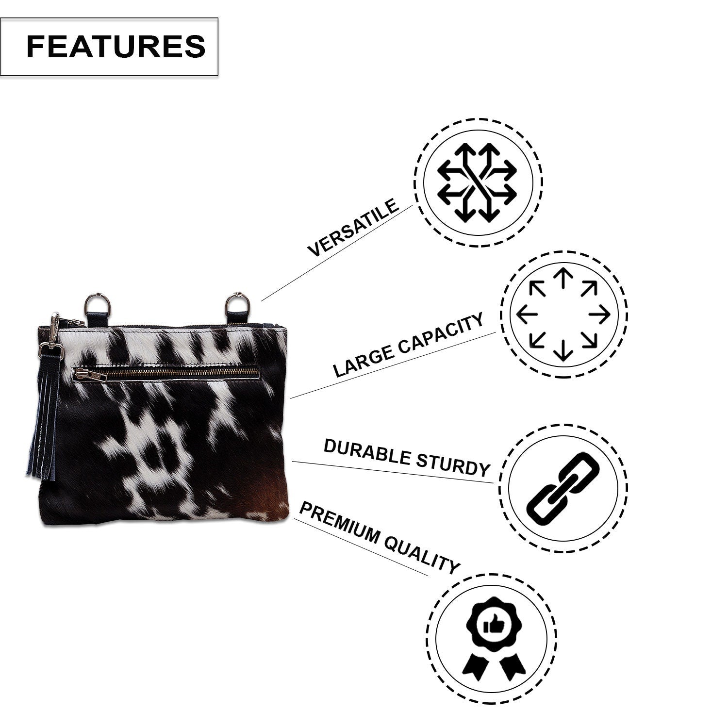 Classic Structured Vegan Leather Crossbody Bag with Gold Hardware | Handcrafted Unique Cowhide Handbag for Women - Multi-Colour Celestial - Celestial Leather Limited