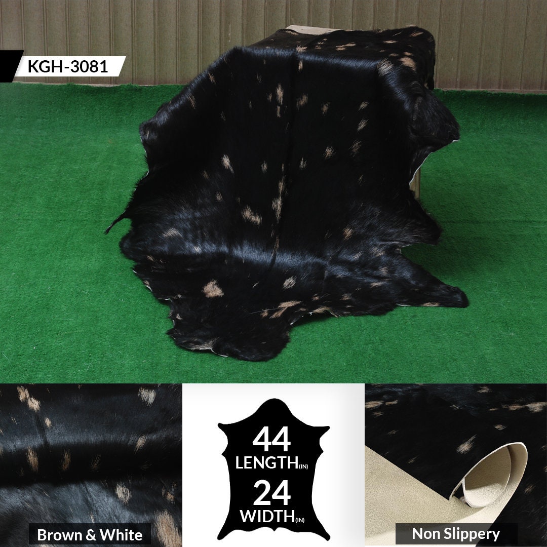 Luxury Black and Brown Goat Hide Rug - Premium Natural Hair-On Goat Skin Rug for Elegant Home Decor