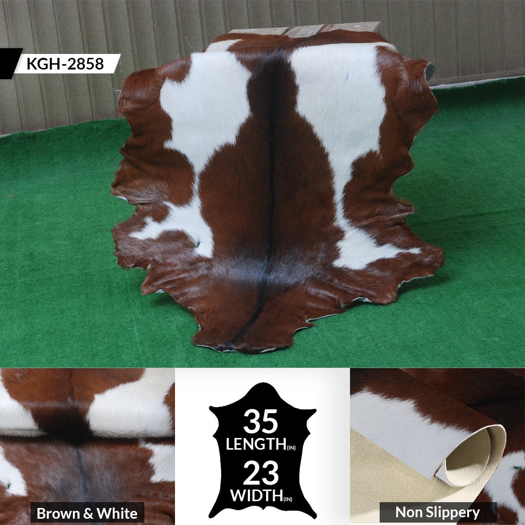 Luxurious Brown & White Hair-on Goat Skin Rug - Premium Goat Hide Rug Elegance - Sophistication for Home Décor - Hypoallergenic - Celestial Leather Limited