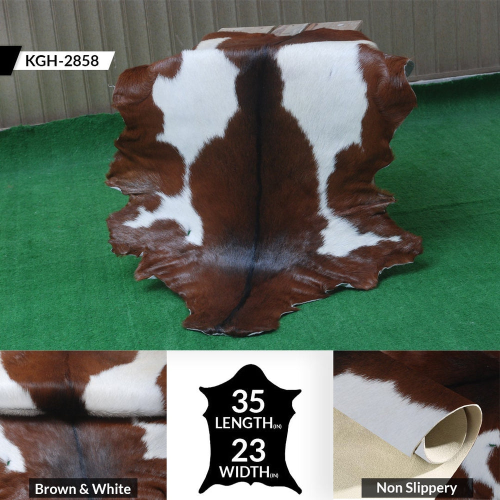 Luxurious Brown & White Hair-on Goat Skin Rug - Premium Goat Hide Rug Elegance - Sophistication for Home Décor - Hypoallergenic - Celestial Leather Limited