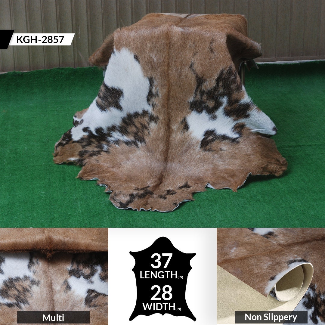 Luxurious Handmade Multicolour Goat Skin Rug - Soft, Kid & Pet-Friendly, Non-Shedding, Sustainable - Eco-Friendly - Unique Art Piece