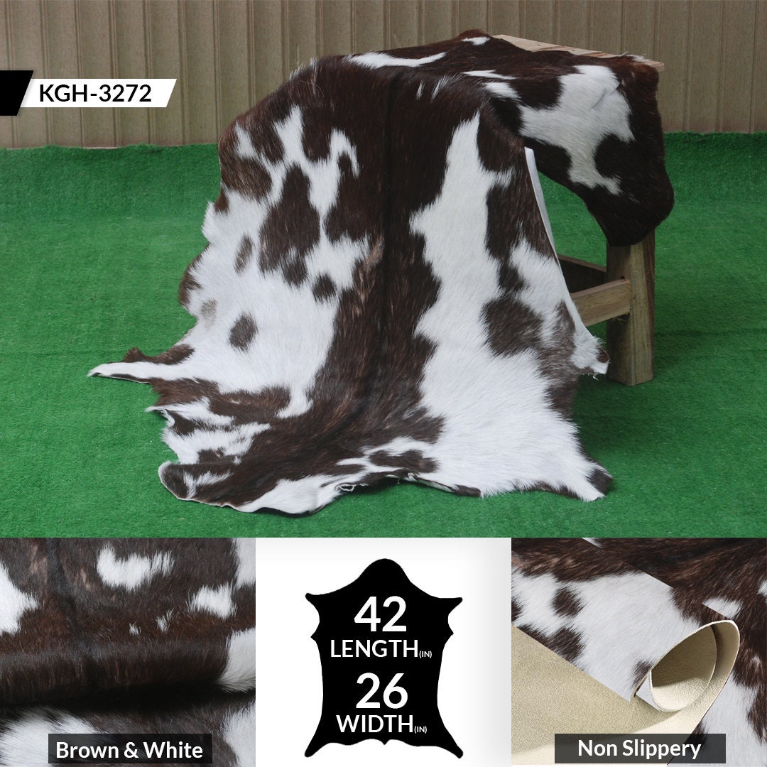 Luxurious Brown and White Goat Hide Rug - Premium Hair-On Rug with Unique Patterns and Non-Slip Suede Back - Sustainable and Eco-Friendly