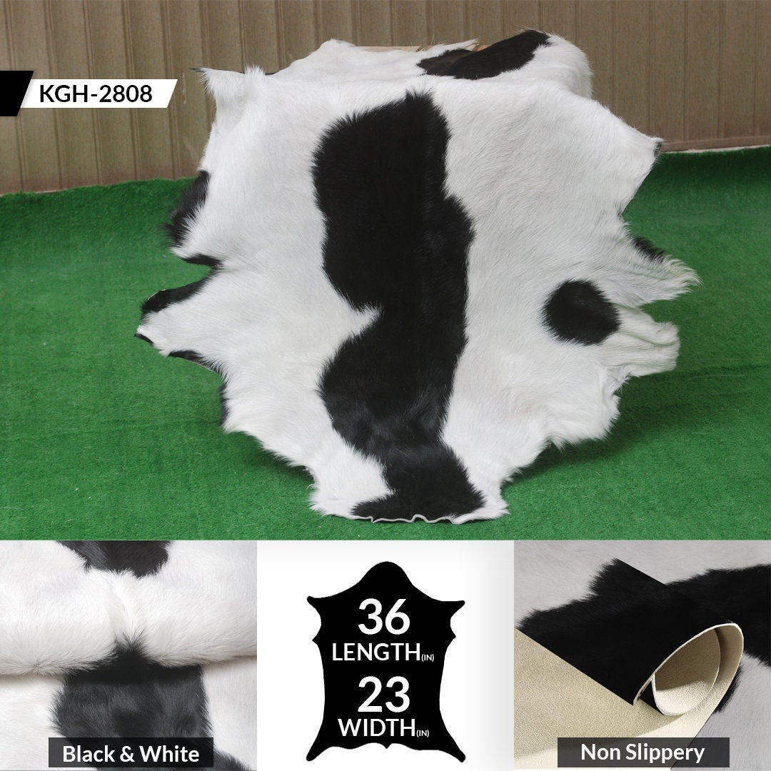 Serene Grey & White Goat Skin Rug - Natural Animal Hide Floor Decor with Suede Back - Sustainable, Eco-Friendly, and Hypoallergenic