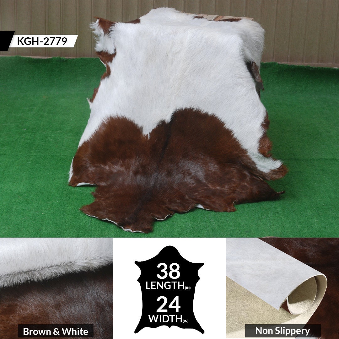 Luxury Brown and White Goat Hide Rug - Natural Premium Hair-On Goat Skin Rug - Handcrafted Eco-Friendly Home Decor