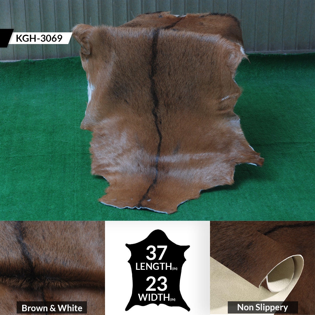 Premium Brown & White Goat Hide Rug - Luxury Hair-on Goatskin Rug, Sustainable - Eco-Friendly, Unique Patterns, Non-Slip Suede Back
