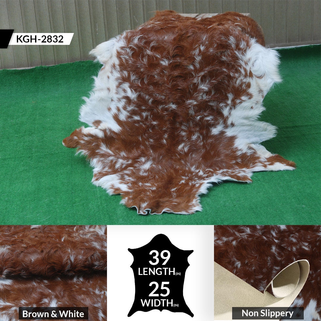 Luxury Brown and White Goat Hide Rug | Premium Hair-On Skin | Handpicked Unique Patterns | Sustainable and Eco-Friendly
