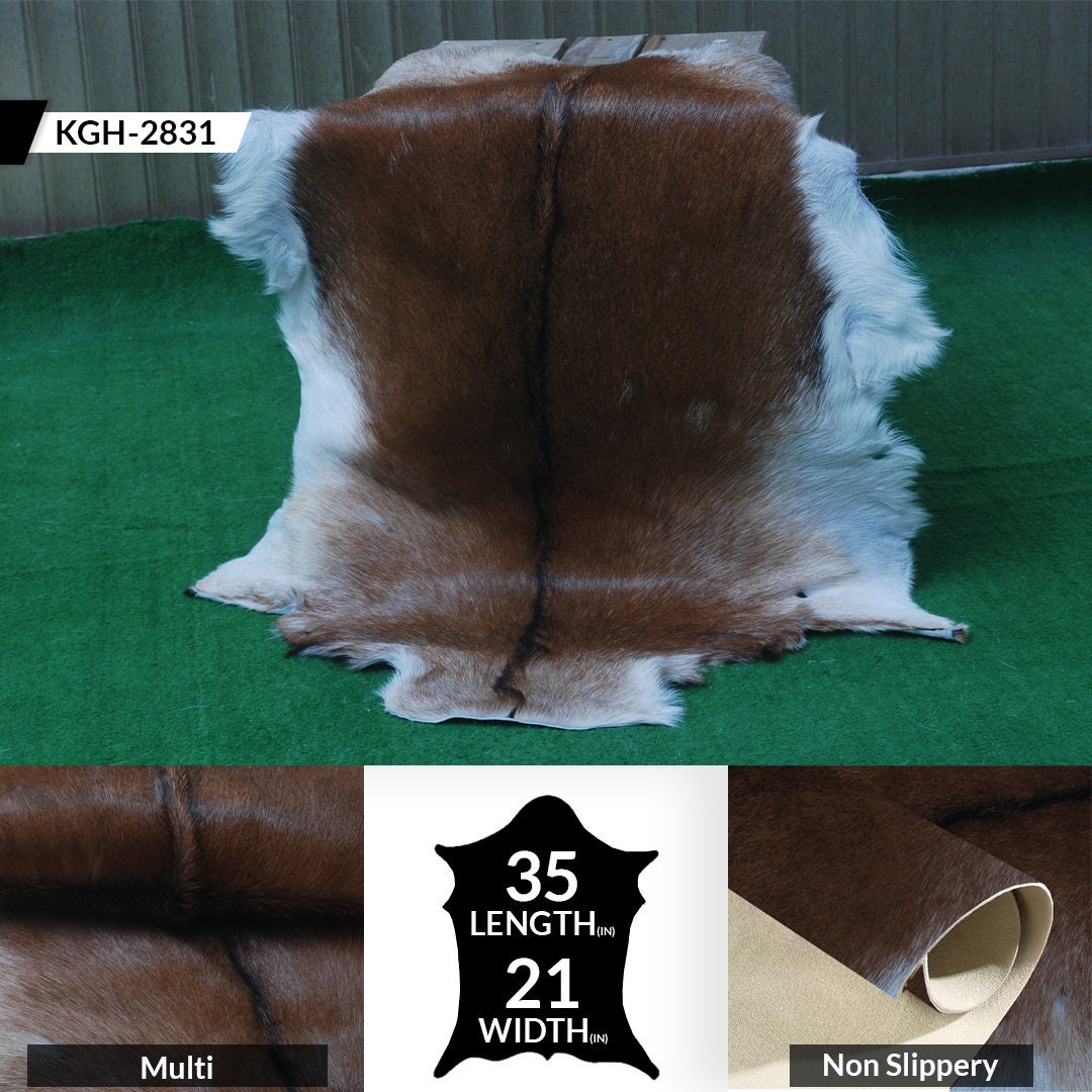 Luxurious Dark Brown & White Goat Skin Rug - Handmade Eco-Friendly Natural Goat Skin Floor Rug with Unique Colour Variations & Soft Texture