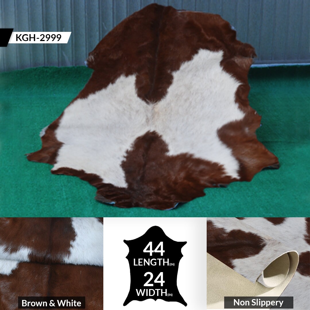 Luxury Brown & White Goat Hide Rug - Premium Hair-On Goat Skin Rug for Warmth - Elegance - Handcrafted - Sustainable Decor Piece