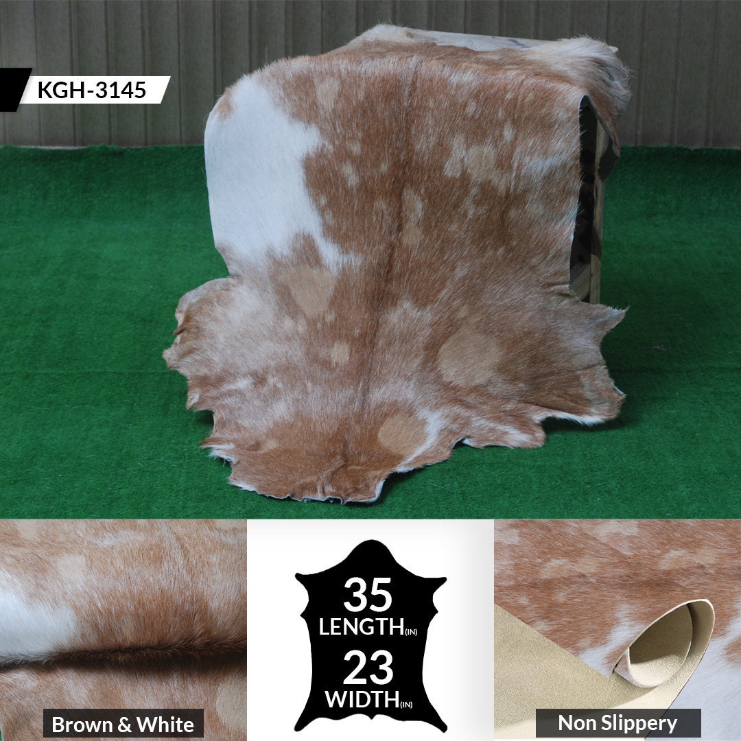 Luxury Brown & White Goat Hide Rug with Natural Variations | Premium Hair-on Goat Skin Rug for Home Décor - Celestial Leather Limited